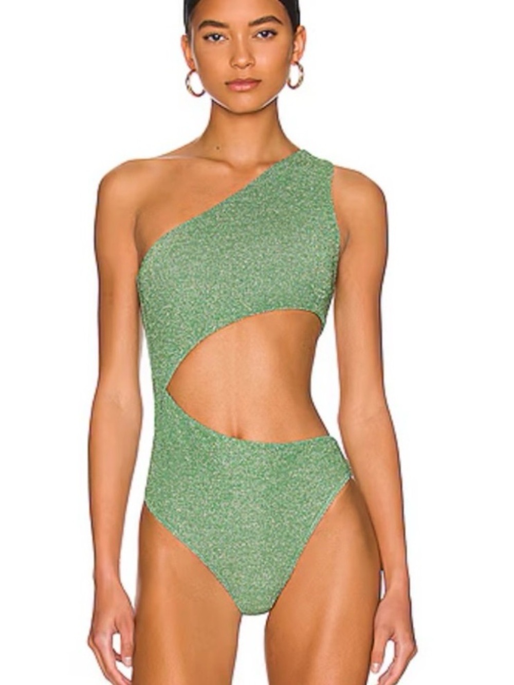 Beach Riot One-Shoulder Emerald Green Shimmer Cutout Women’s Swimsuit